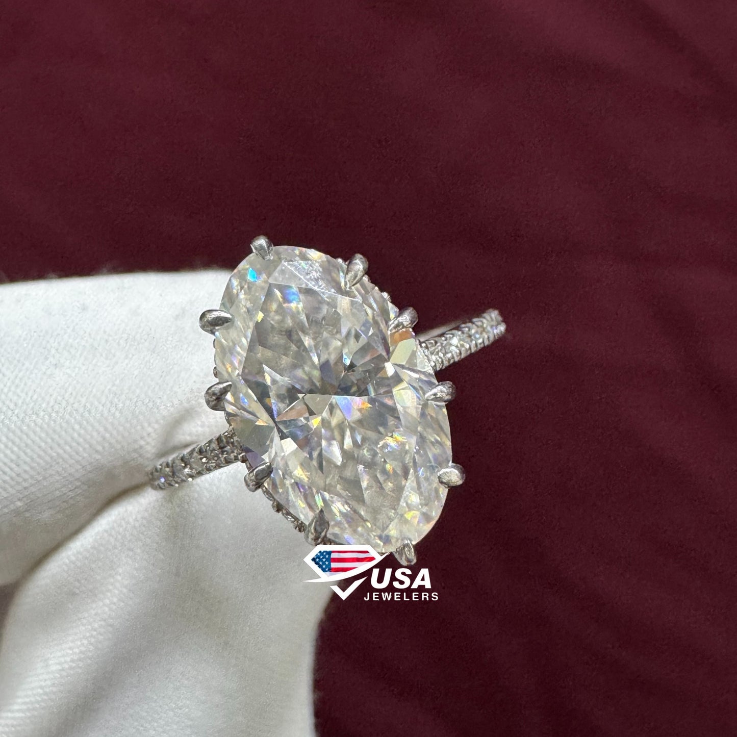 VVS Moval Cut Lab Diamond Hidden halo Engagement Ring