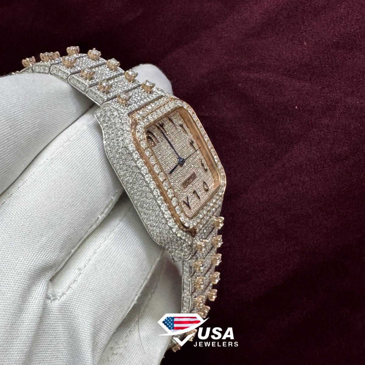 36mm VVS Moissanite Diamond Roman Arabic Dial Women's Wrist Watch