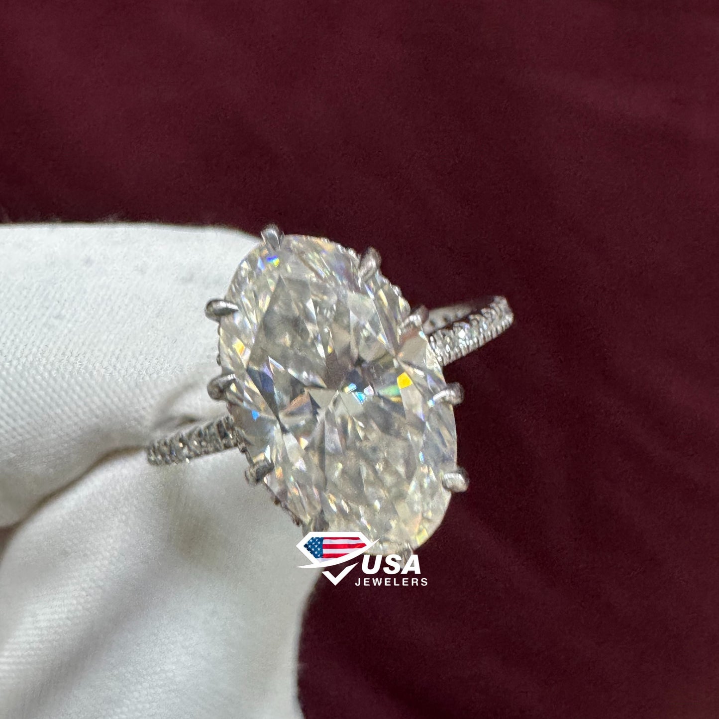 VVS Moval Cut Lab Diamond Hidden halo Engagement Ring
