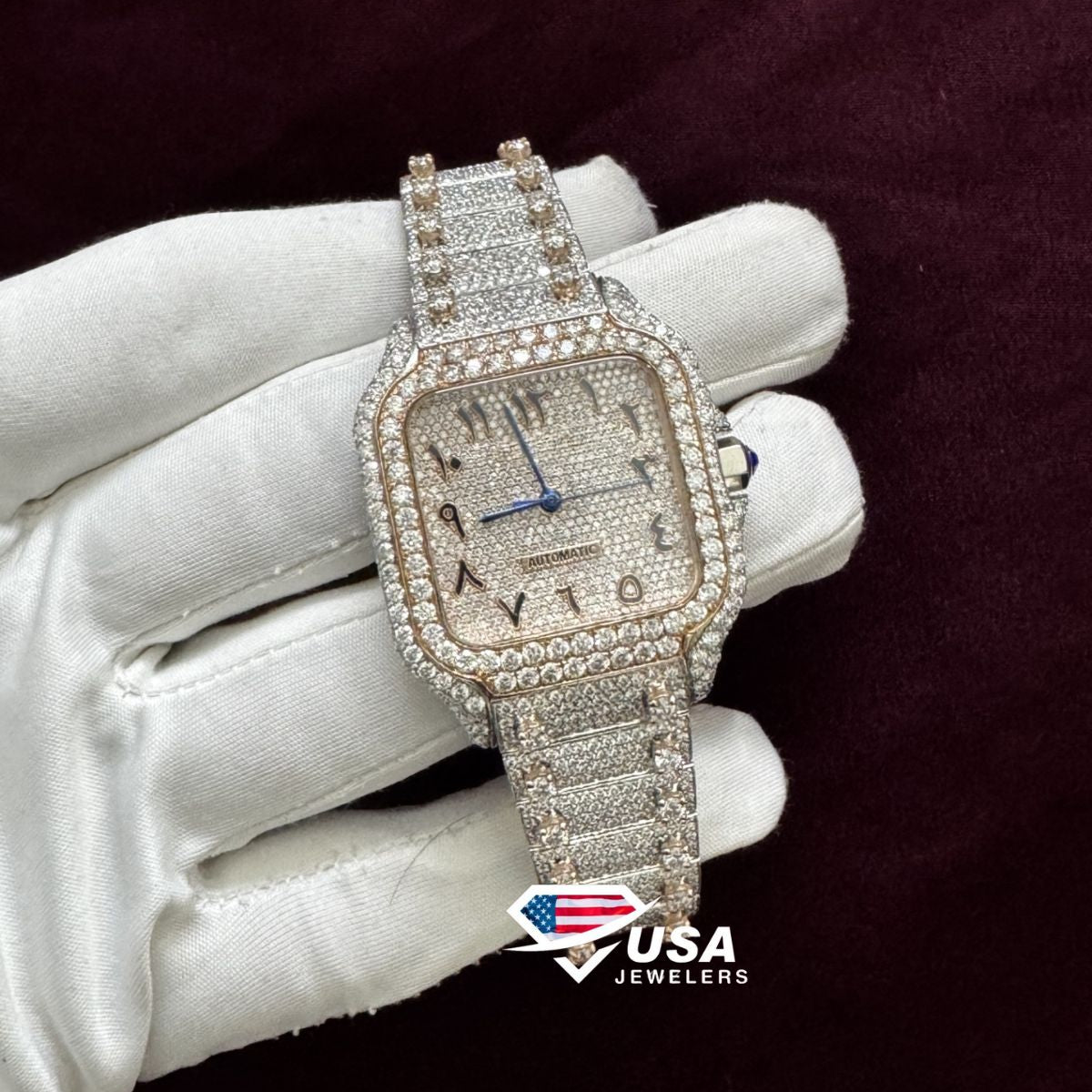 36mm VVS Moissanite Diamond Roman Arabic Dial Women's Wrist Watch