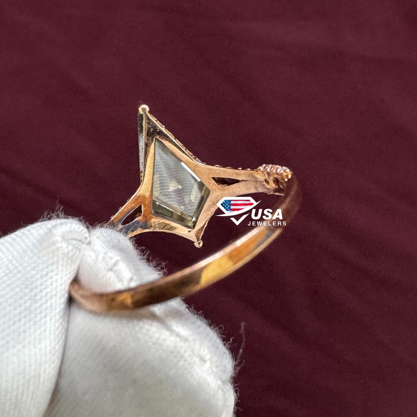 2.5CT Salt And Paper Kite Cut 14K Rose Gold Wedding Ring