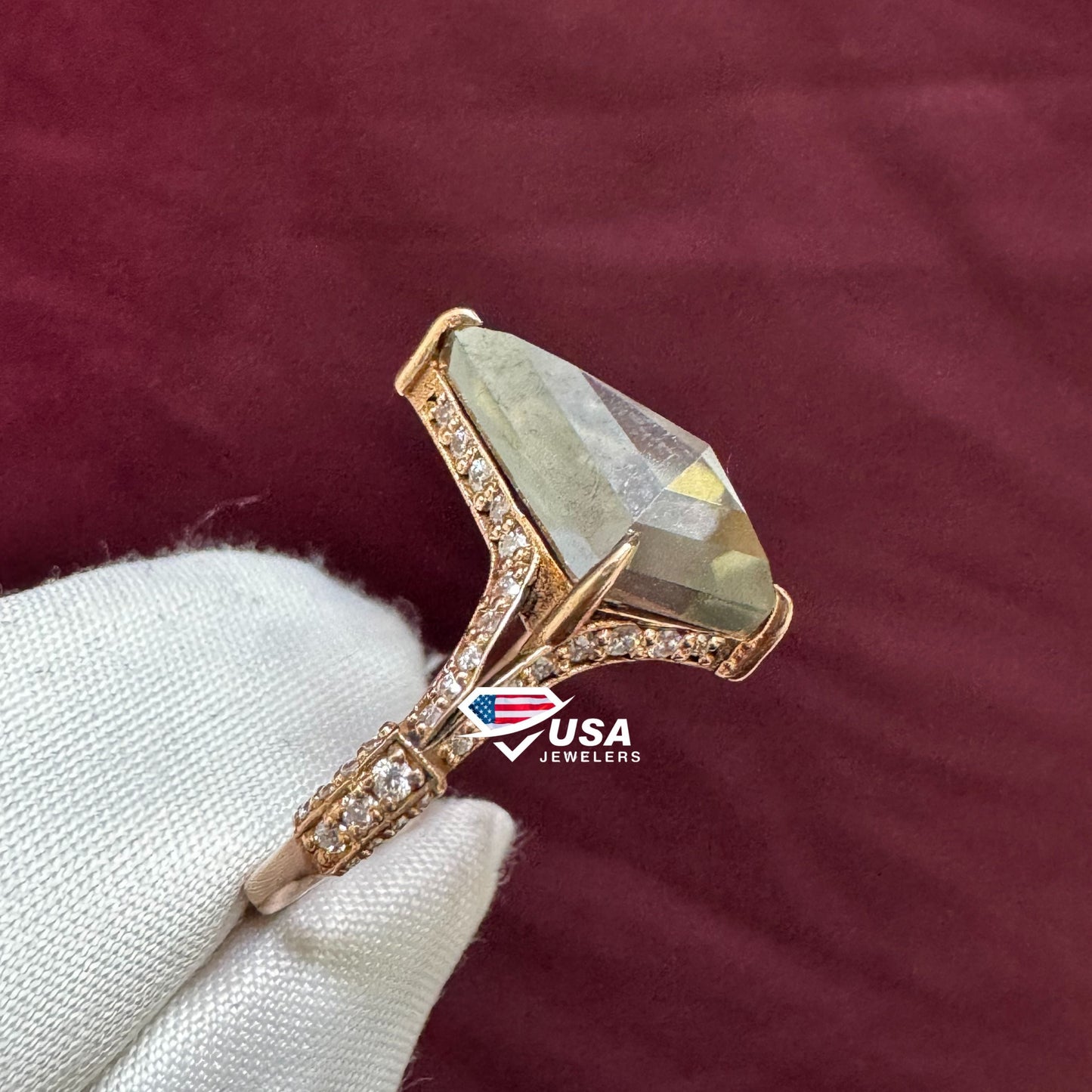 2.5CT Salt And Paper Kite Cut 14K Rose Gold Wedding Ring