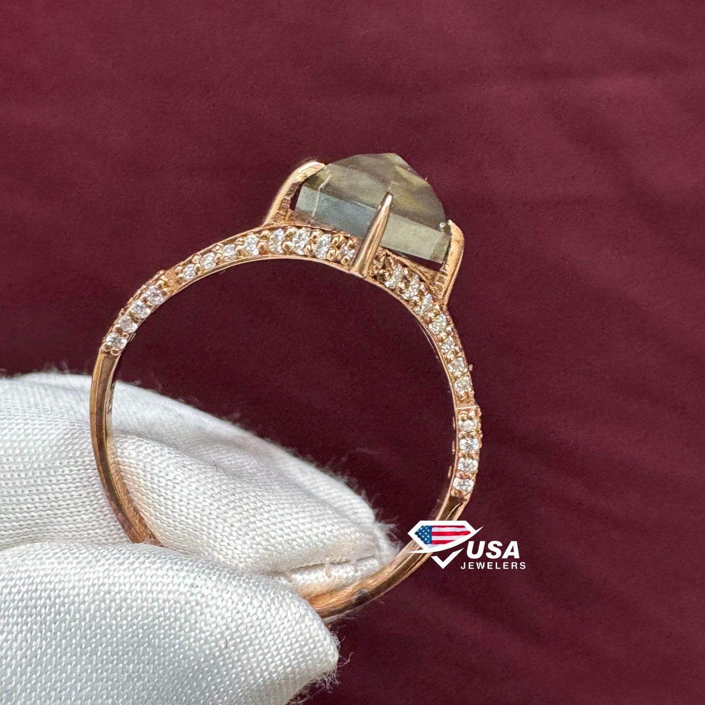 2.5CT Salt And Paper Kite Cut 14K Rose Gold Wedding Ring