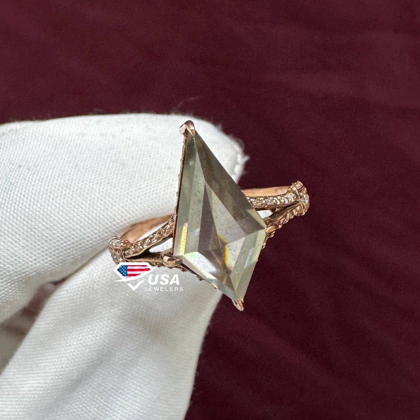 2.5CT Salt And Paper Kite Cut 14K Rose Gold Wedding Ring