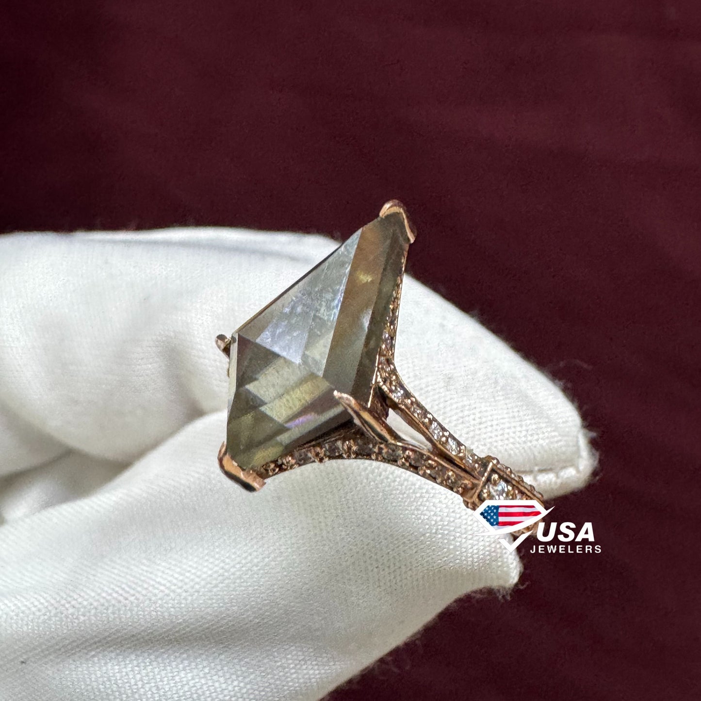 2.5CT Salt And Paper Kite Cut 14K Rose Gold Wedding Ring