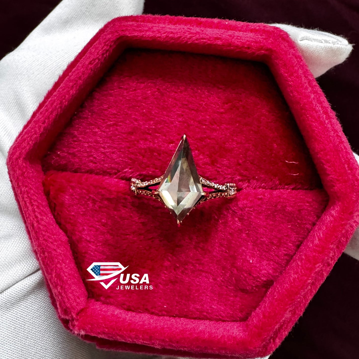 2.5CT Salt And Paper Kite Cut 14K Rose Gold Wedding Ring