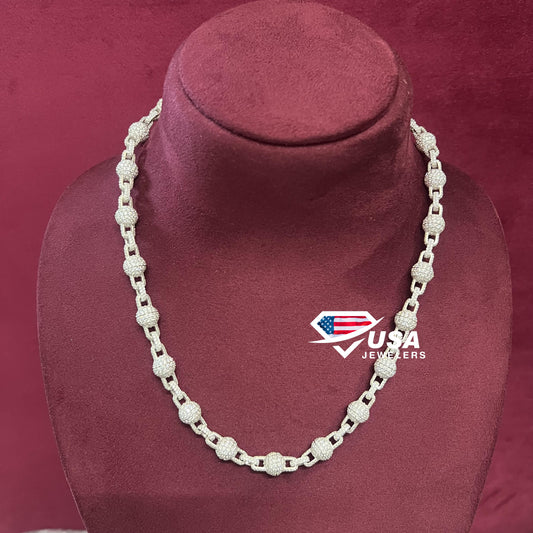 8mm Moissanite Diamond Fully Iced Out Clustered Ball Chain