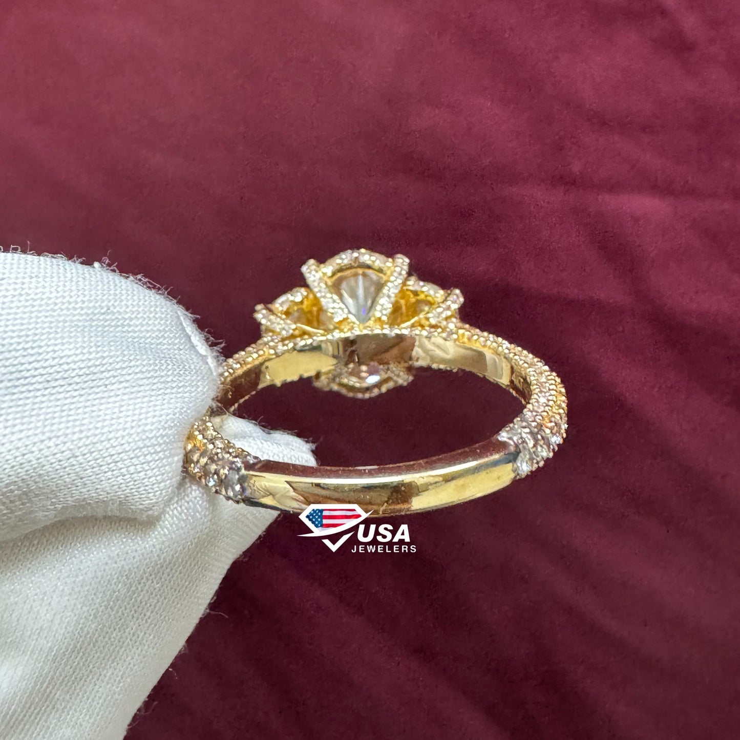 VVS Oval Cut Lab Diamond Three Stone Hidden halo Wedding Ring