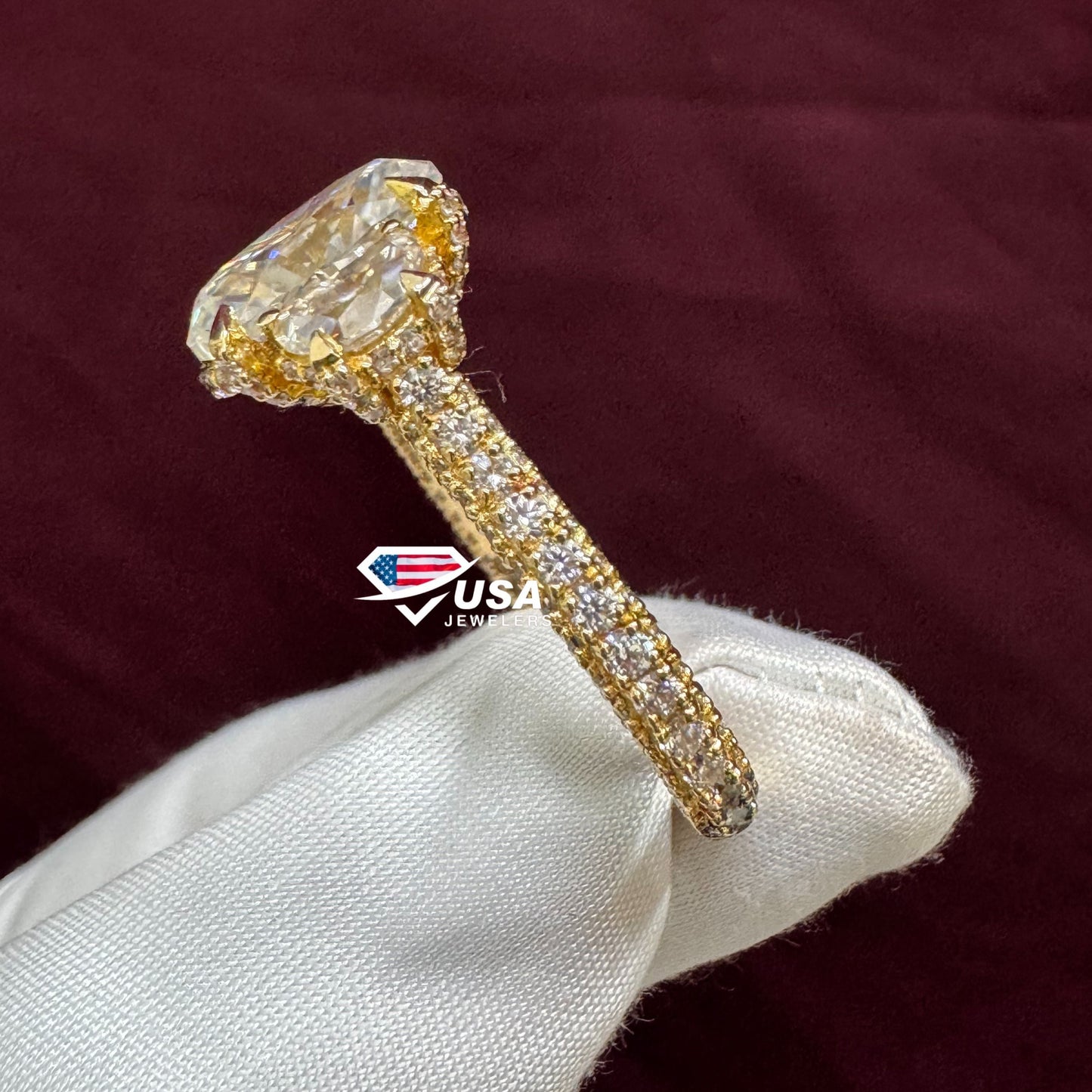 VVS Oval Cut Lab Diamond Three Stone Hidden halo Wedding Ring