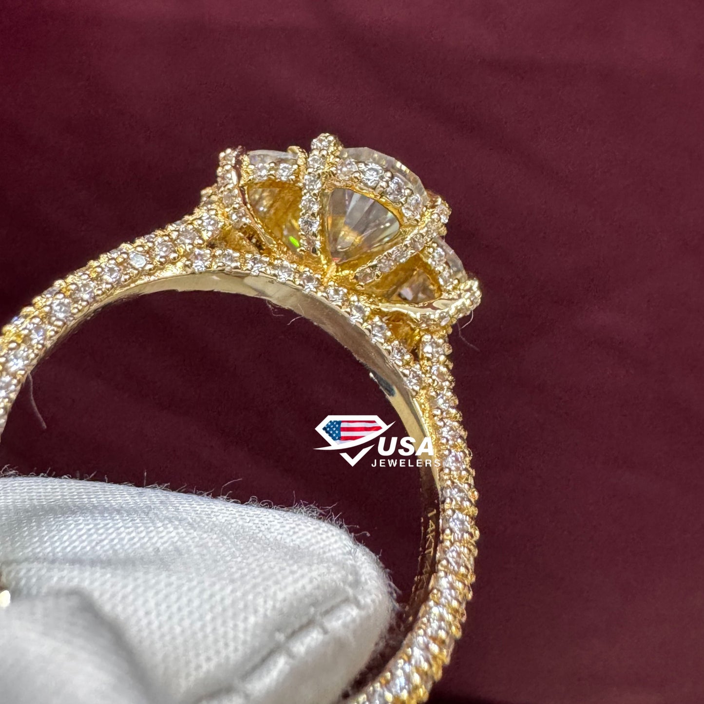 VVS Oval Cut Lab Diamond Three Stone Hidden halo Wedding Ring