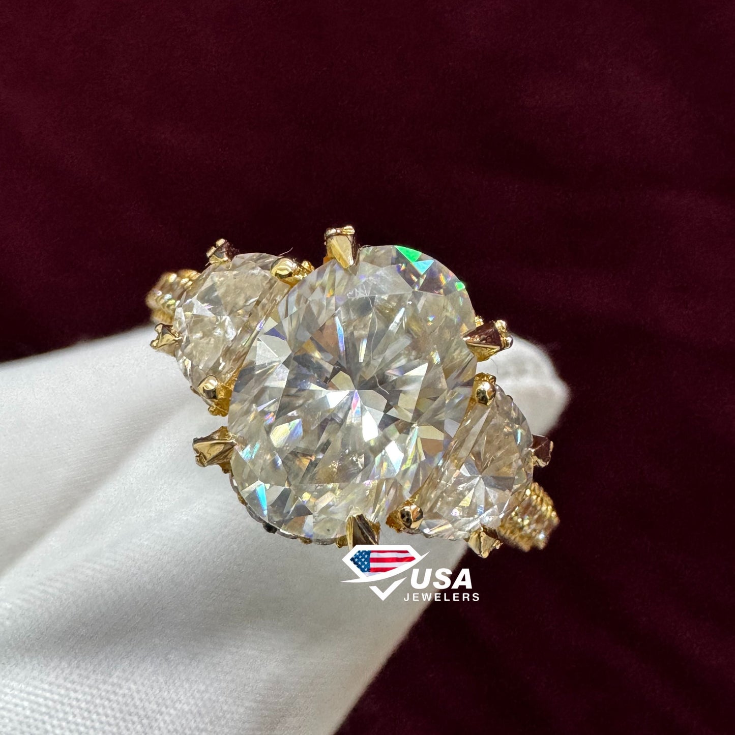 VVS Oval Cut Lab Diamond Three Stone Hidden halo Wedding Ring