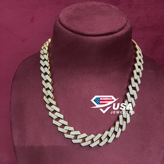 16MM Moissanite Diamond Silver Gold Cuban Link Chain