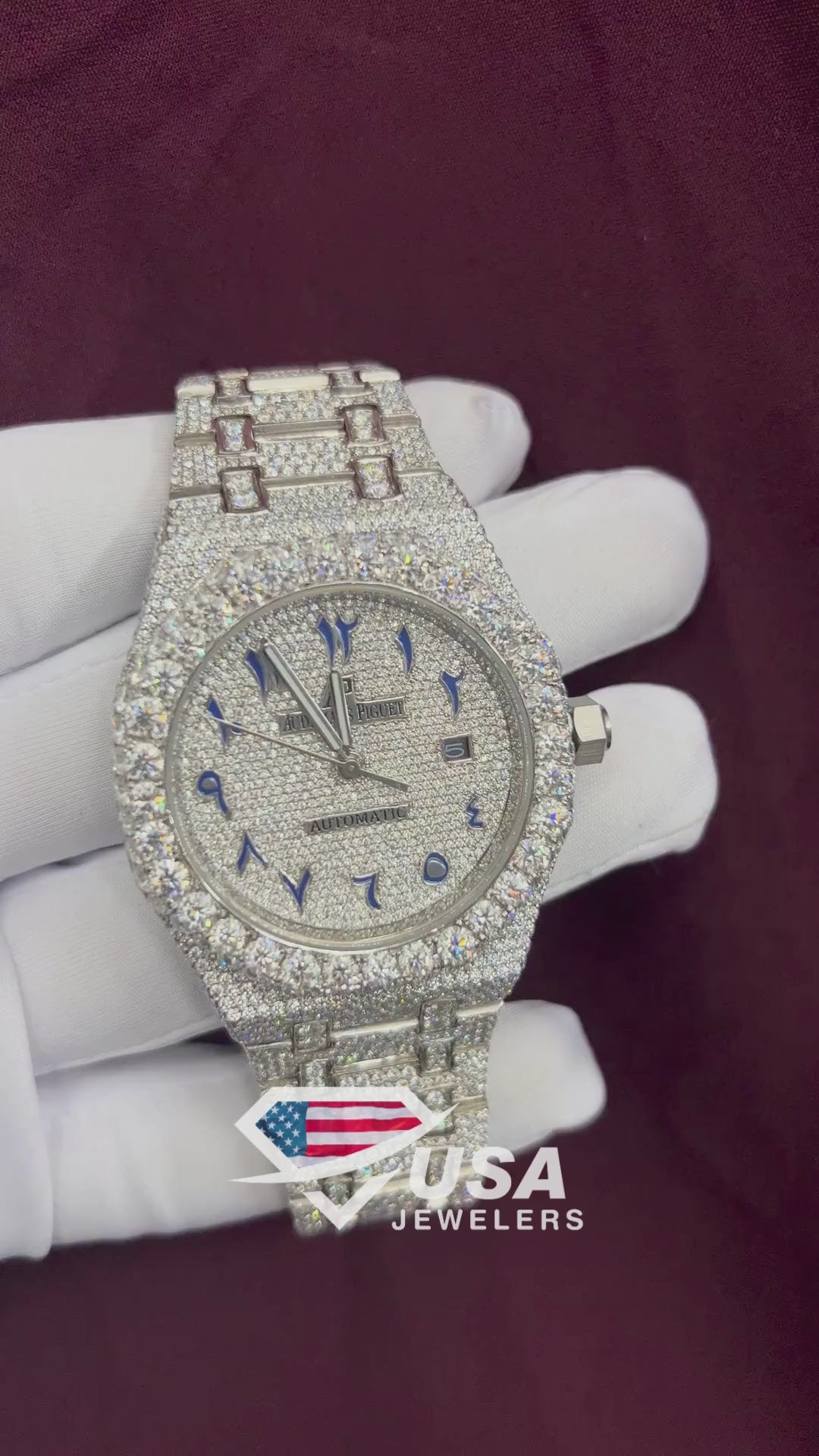 41MM VVS Moissanite Diamond Fully iced Blue Dial Arabic Watch